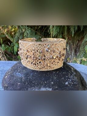 Gold Crystal Mesh Cuff Bracelet - Women Jewelry